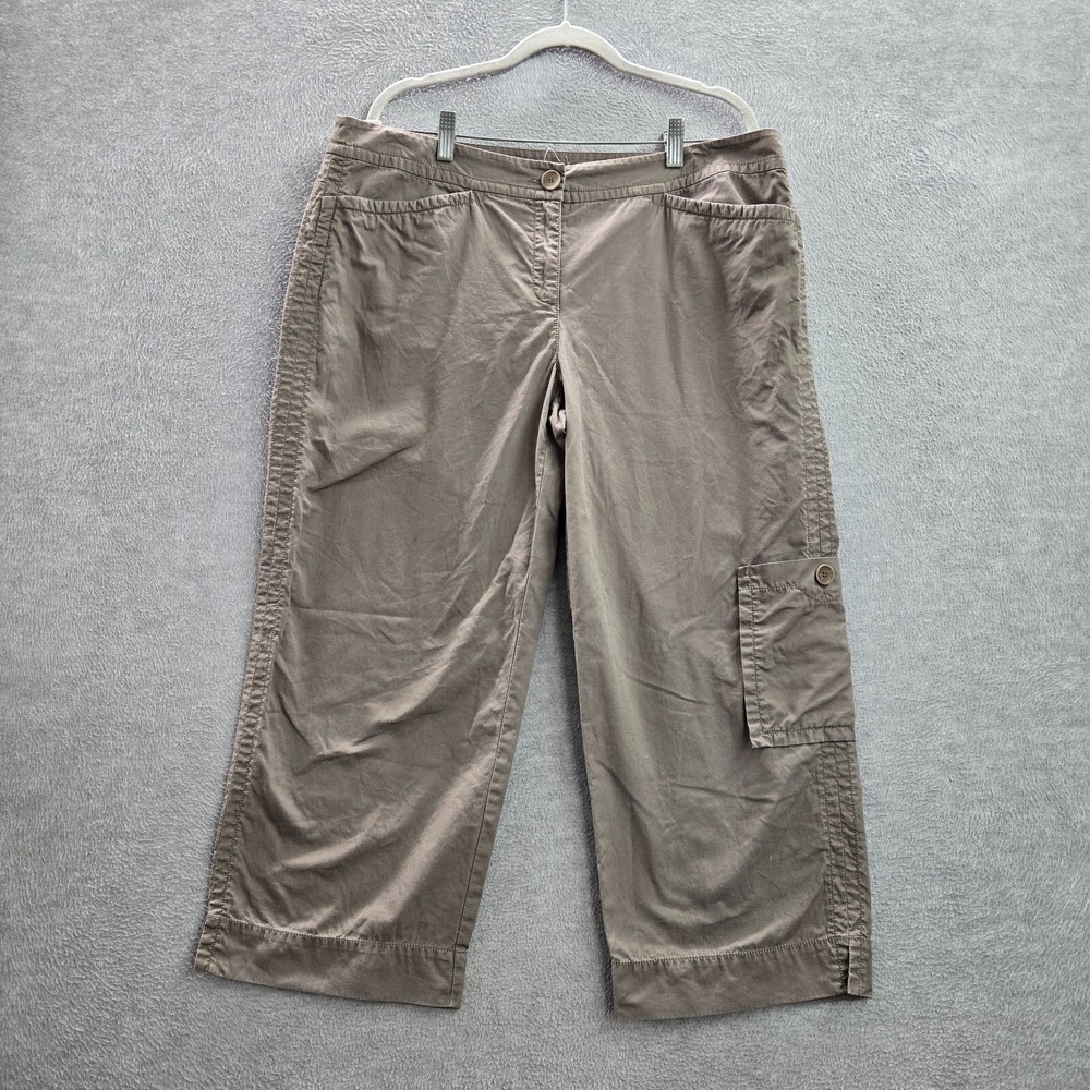 Eileen Fisher Women Pants Large Brown Wide Leg Pockets Cropped 24‎ in Inseam